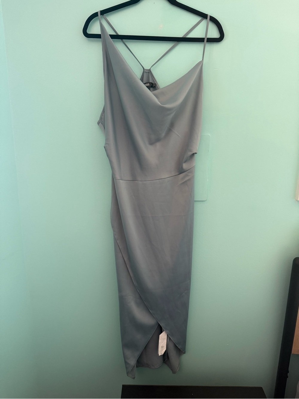 Missguided Satin Cowl Midi Dress in Light Blue